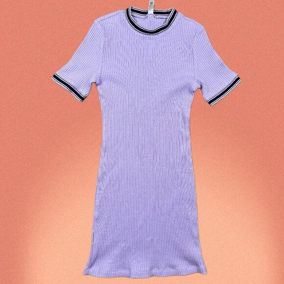 American Apparel Vintage Ribbed Lavender Purple Short Sleeve Dress Sz Medium - Picture 1 of 5